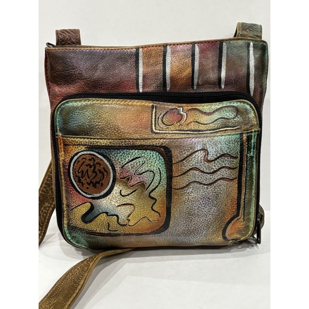 Anuschka Hand Painted Leather Crossbody Shoulder Bag Organizer Wallet Purse Art